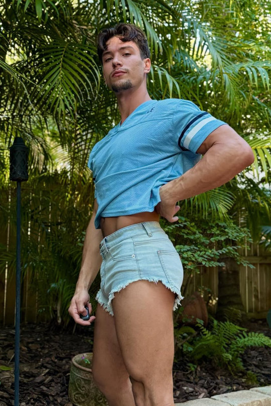 Cheeky Summer 2.5" Denim Brief Shorts - Sky Blue