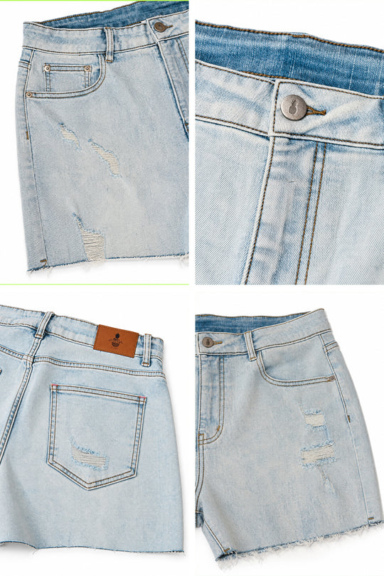 Rockstar Raw Cut 2.5" Denim Short Shorts - Sky Blue
