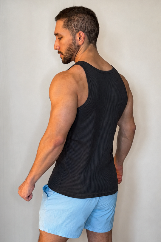 Slim Rib Knit Tank Top - Black