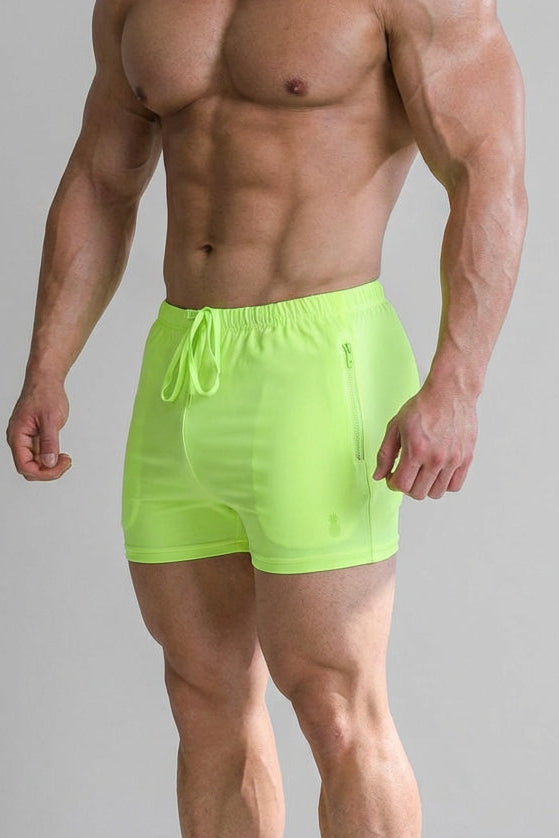 Karma 2" Short Shorts with Zipper Pockets - Neon Yellow